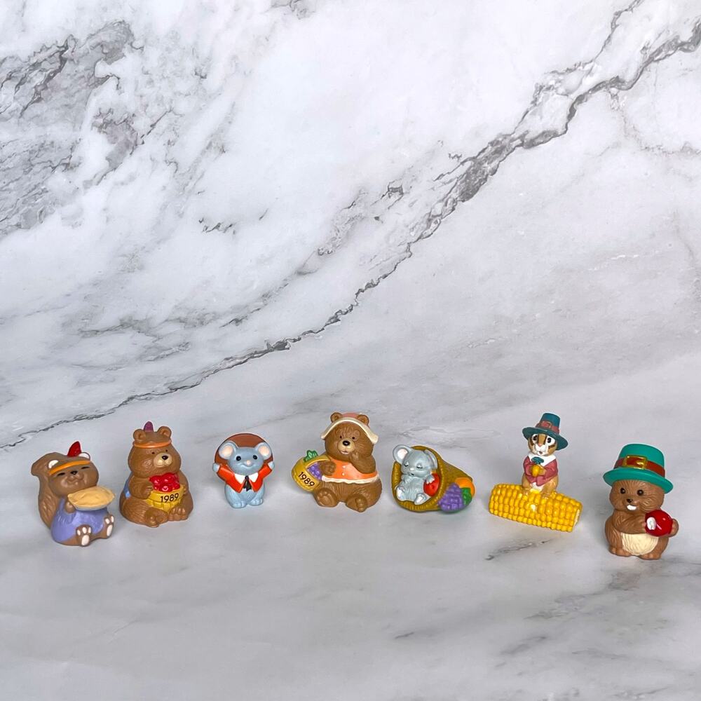 Vintage Hallmark Merry Miniatures Thanksgiving Figurines Lot of 7 1980s 90s